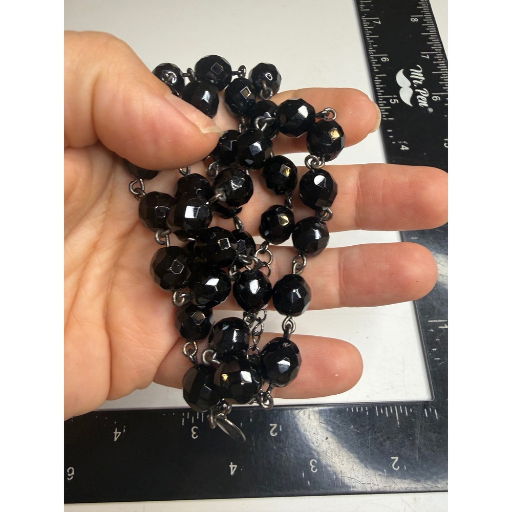 White House Black Market Faceted Black Bead Gunmetal Chain Necklace WHBM